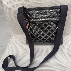 MZ Wallace Shiny Charcoal Quilted Crossbody Bag
